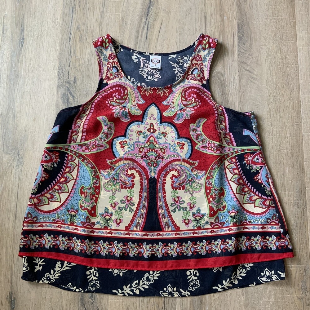 Bila Women's Sz Small‎ Multi-Color Foral Tank Top Boho Flowy  Sleeveless EUC